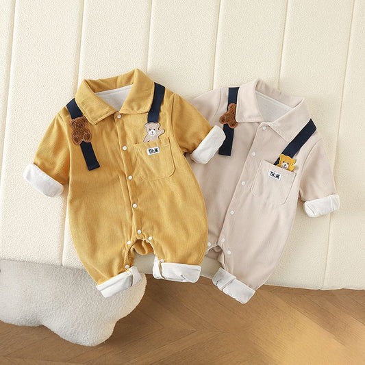 Baby Boy Autumn Jumpsuit – Long Sleeve Shirt-Style Romper