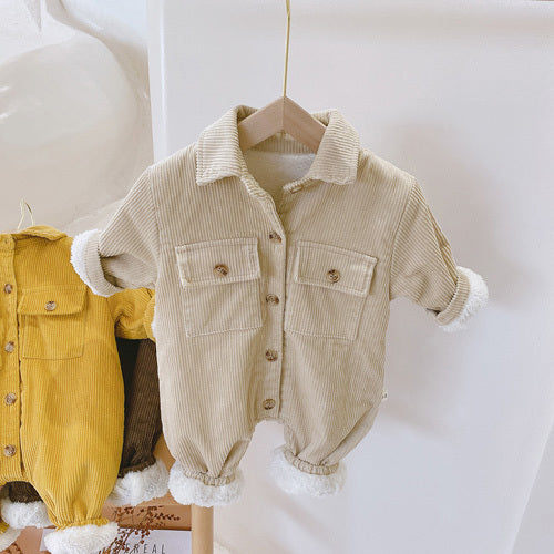 Baby Cotton Jumpsuit – Lamb Velvet Lined, Solid Color Design