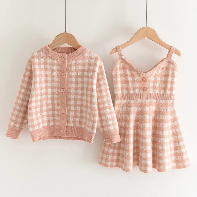 Girls Baby 2023 Fashion Winter Knitted Clothes Sets Cartoon Sweaters Tops Ruffles Skirt Outfits Children Clothes