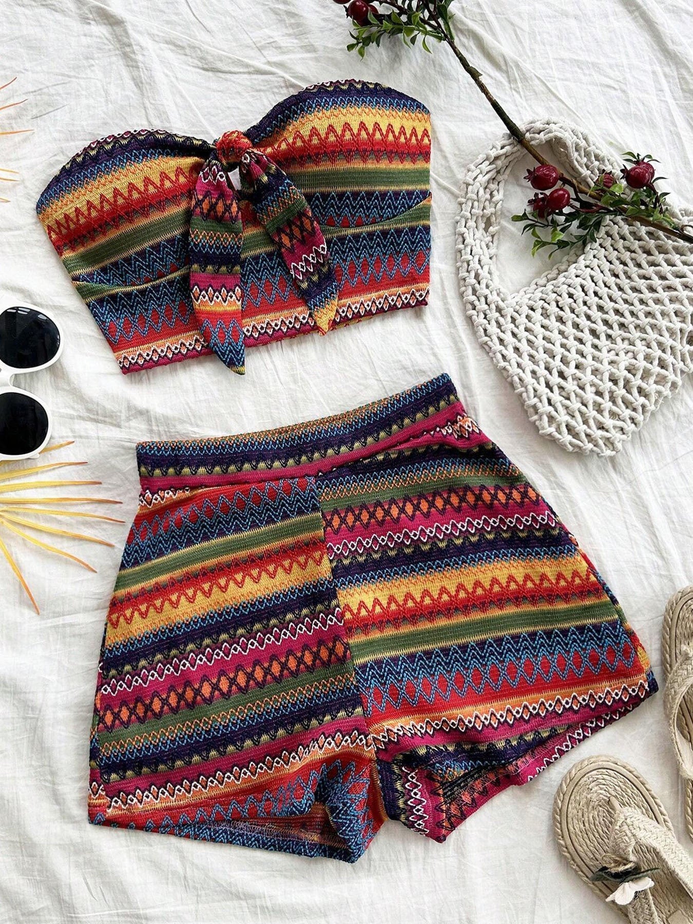 Women’s Summer 2-Piece Set – Colorful Stripes, Stretch Fit, Perfect for Travel & Vacations