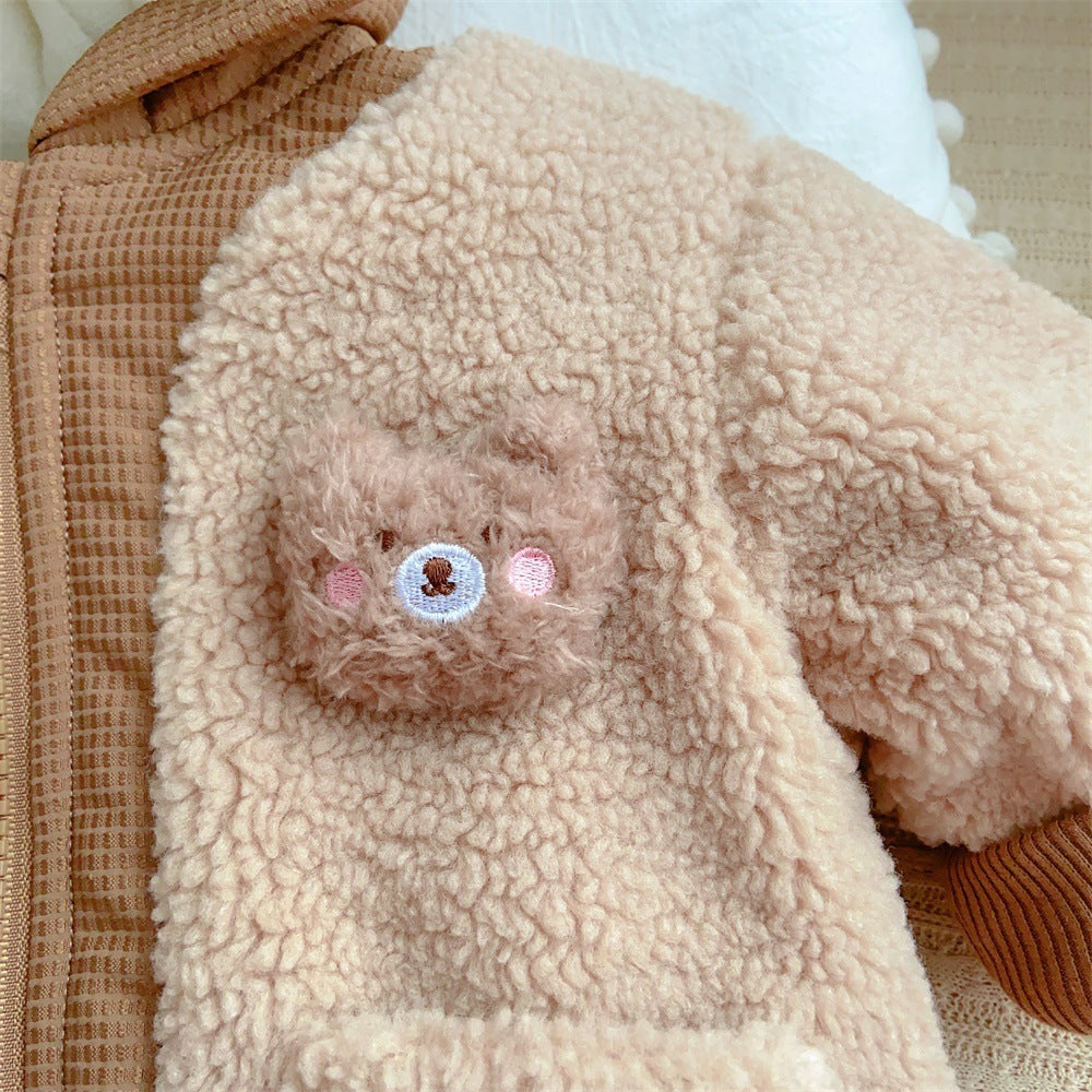 Children’s Winter Jacket – Cute Bear Cotton-Padded Coat with Velvet Lining
