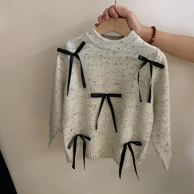 4746 Children Clothes Bow Knitted Girl'S Sweater or Cake Skirt 2024 Autumn Sweet Girl'S Clothes