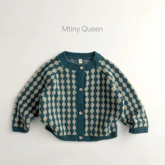 7222 Children Clothes Pastoral Plaid Cardigan Autumn Winter Boy'S Sweater Plaid Girl'S Knitted Coat