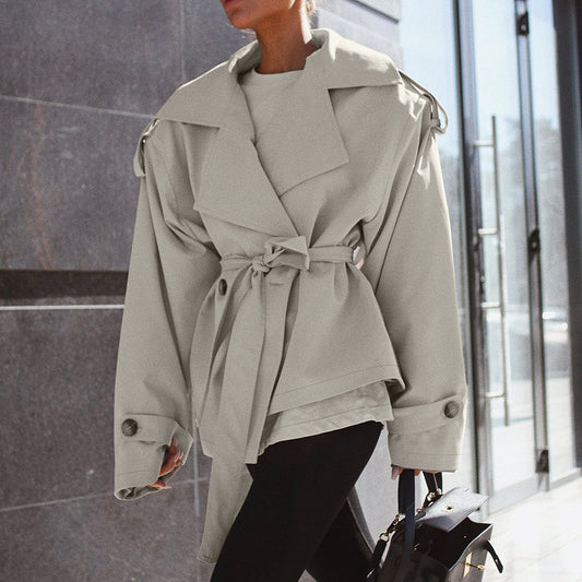 Loose Waistband Long Sleeve Trench Coat – Casual Women’s Jacket