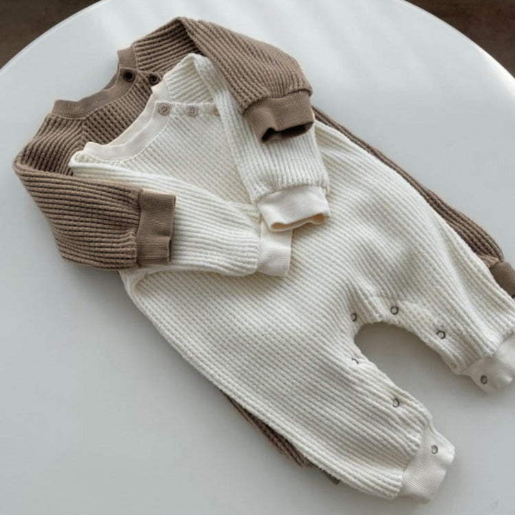 Cozy Baby Jumpsuit – Waffle Texture, Long Sleeve for Autumn