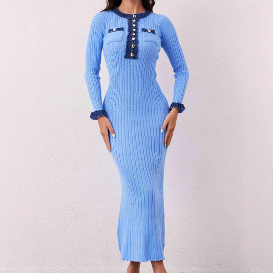 Elegant Knitted Slim Fit Dress – Waist-Control and All-Matching Style