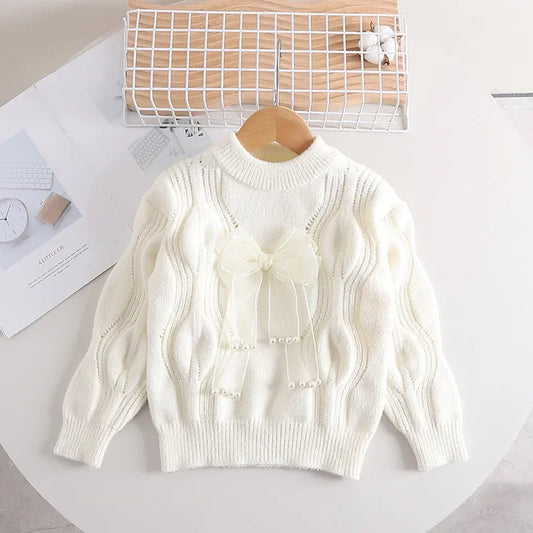 Children'S Sweaters Foreign Style Jumper with Bow Twist Winter Clothes for Girls Knitted Sweater Children Clothes Boys