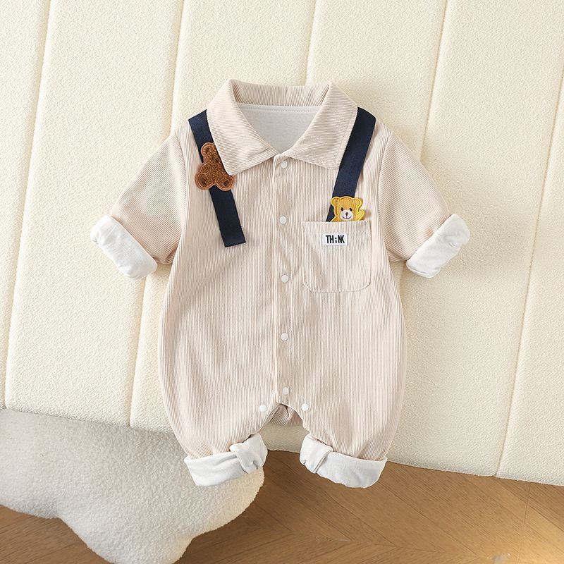 Baby Boy Autumn Jumpsuit – Long Sleeve Shirt-Style Romper