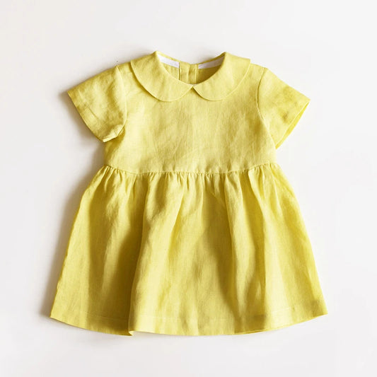 Children Linen Doll Collar Baby Princess Dress 2024 New Girls' Clothing Spring and Summer Short-Sleeve Dress TZ01