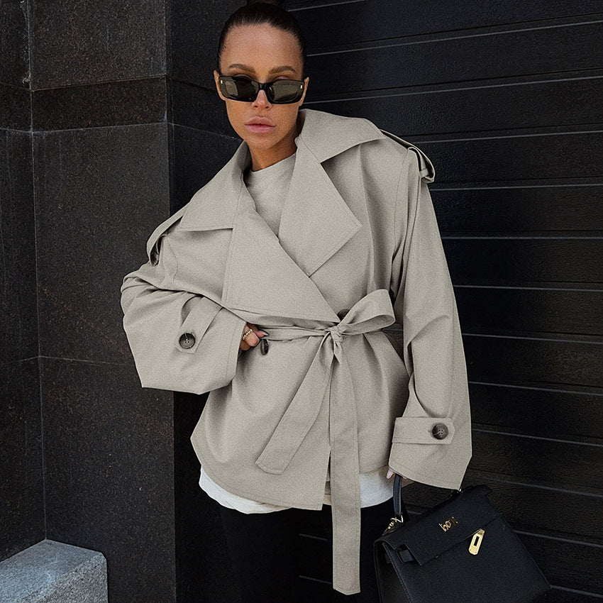 Loose Waistband Long Sleeve Trench Coat – Casual Women’s Jacket