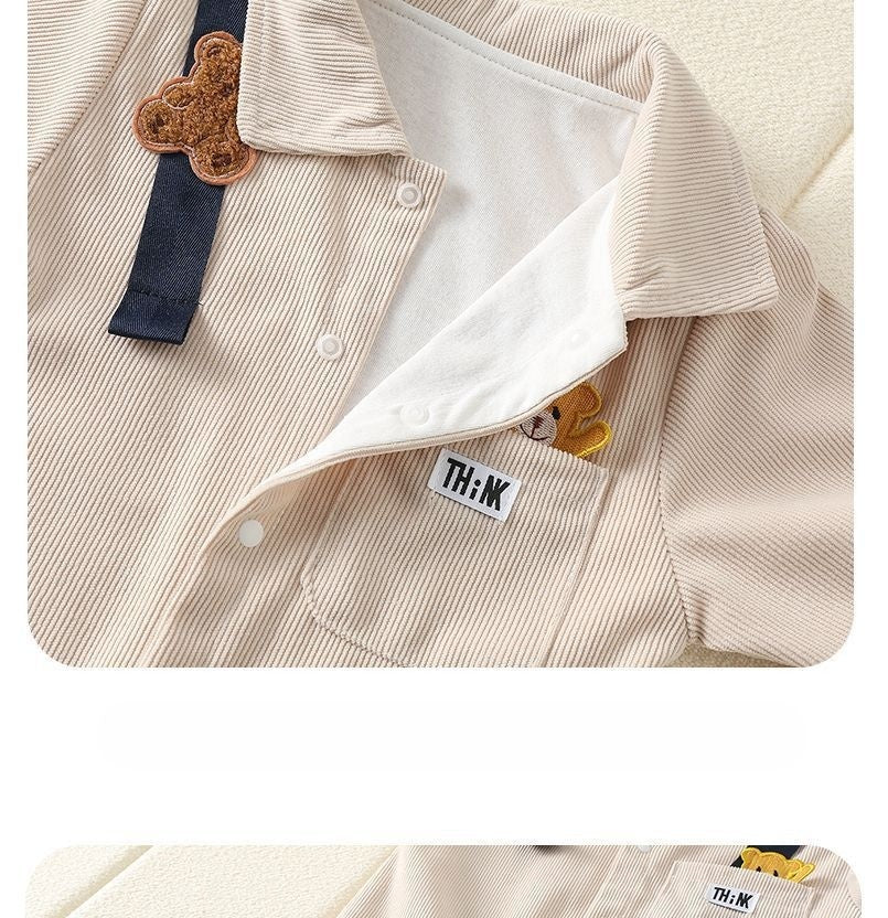 Baby Boy Autumn Jumpsuit – Long Sleeve Shirt-Style Romper