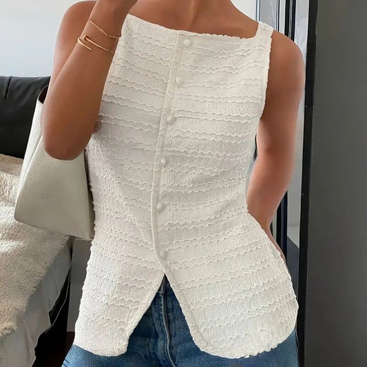 Chic Square Neck Vest Top – Button-Up Style for Women