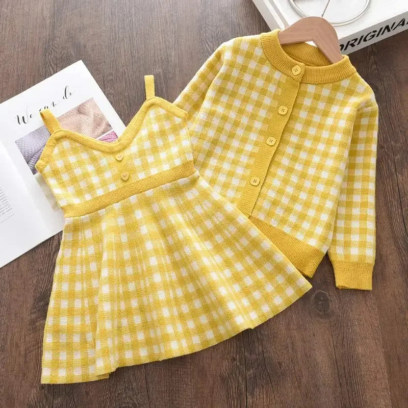 Girls Baby 2023 Fashion Winter Knitted Clothes Sets Cartoon Sweaters Tops Ruffles Skirt Outfits Children Clothes