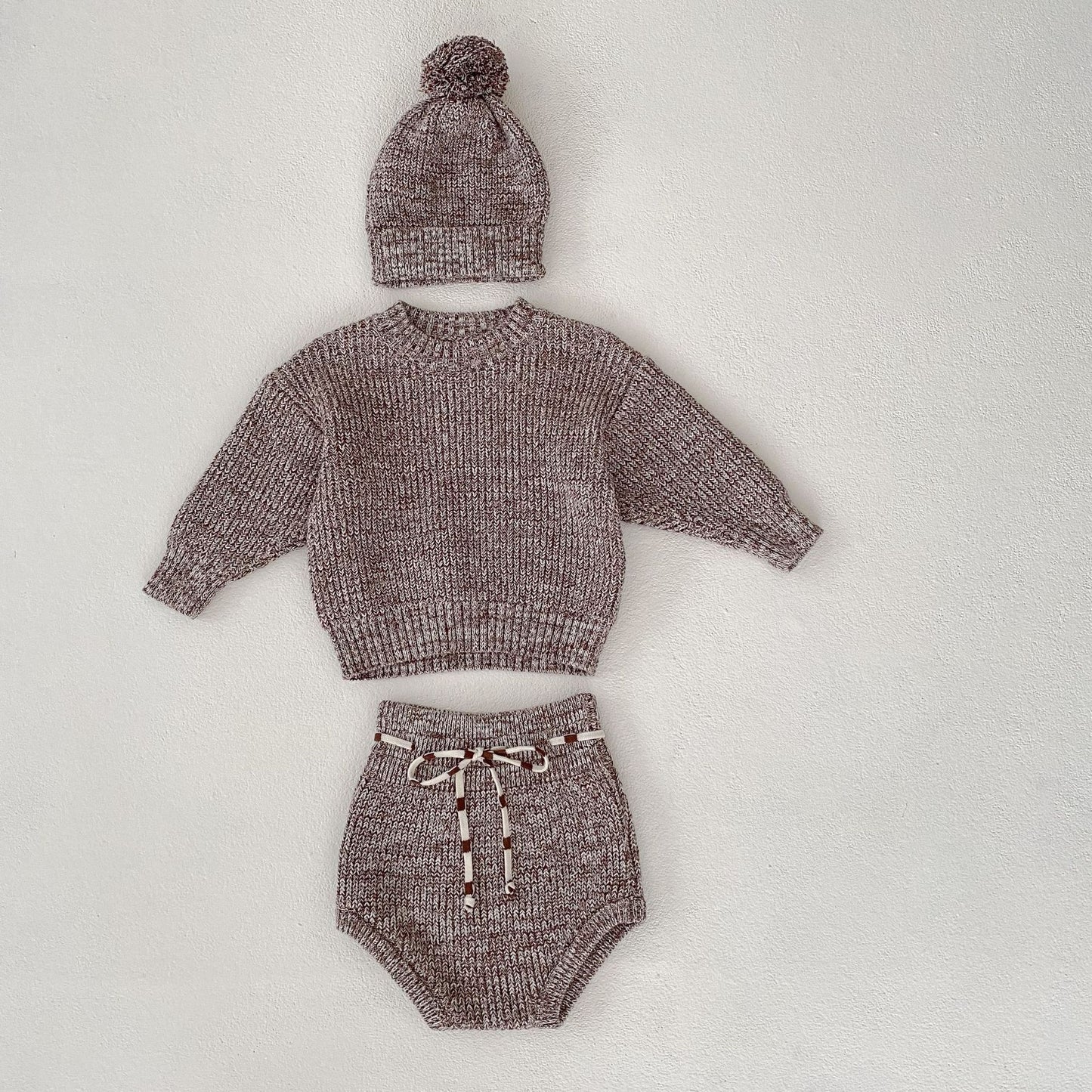 Infant Baby Girl 3-Piece Set – Thick Knit Pullover, Pants & Fur Ball Hat