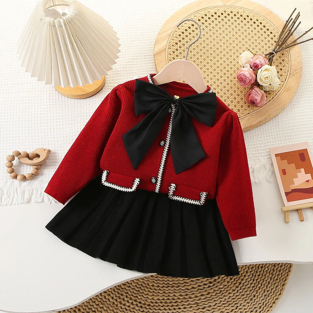 Designed 2Pcs Tweed Clothes Sets Girl Fashion Fall Winter Children Suits for 1-8Ys Elegant Knitting Luxury Kids Princess Outfit