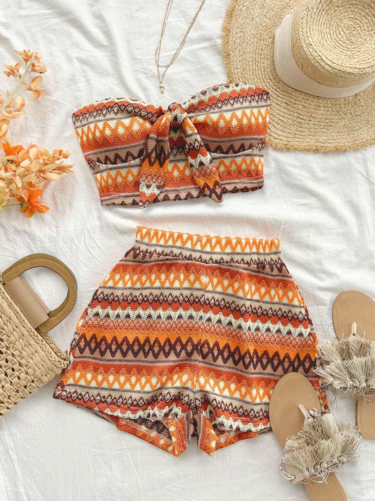 Women’s Summer 2-Piece Set – Colorful Stripes, Stretch Fit, Perfect for Travel & Vacations