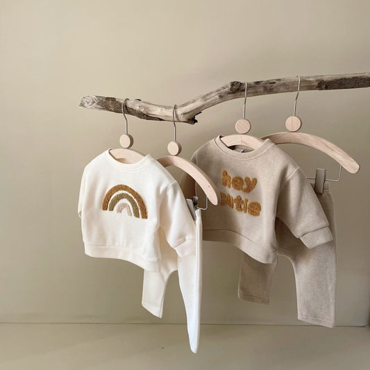 Baby Two-Piece Suit – Alphabet Embroidery, Long Sleeve for Spring & Autumn