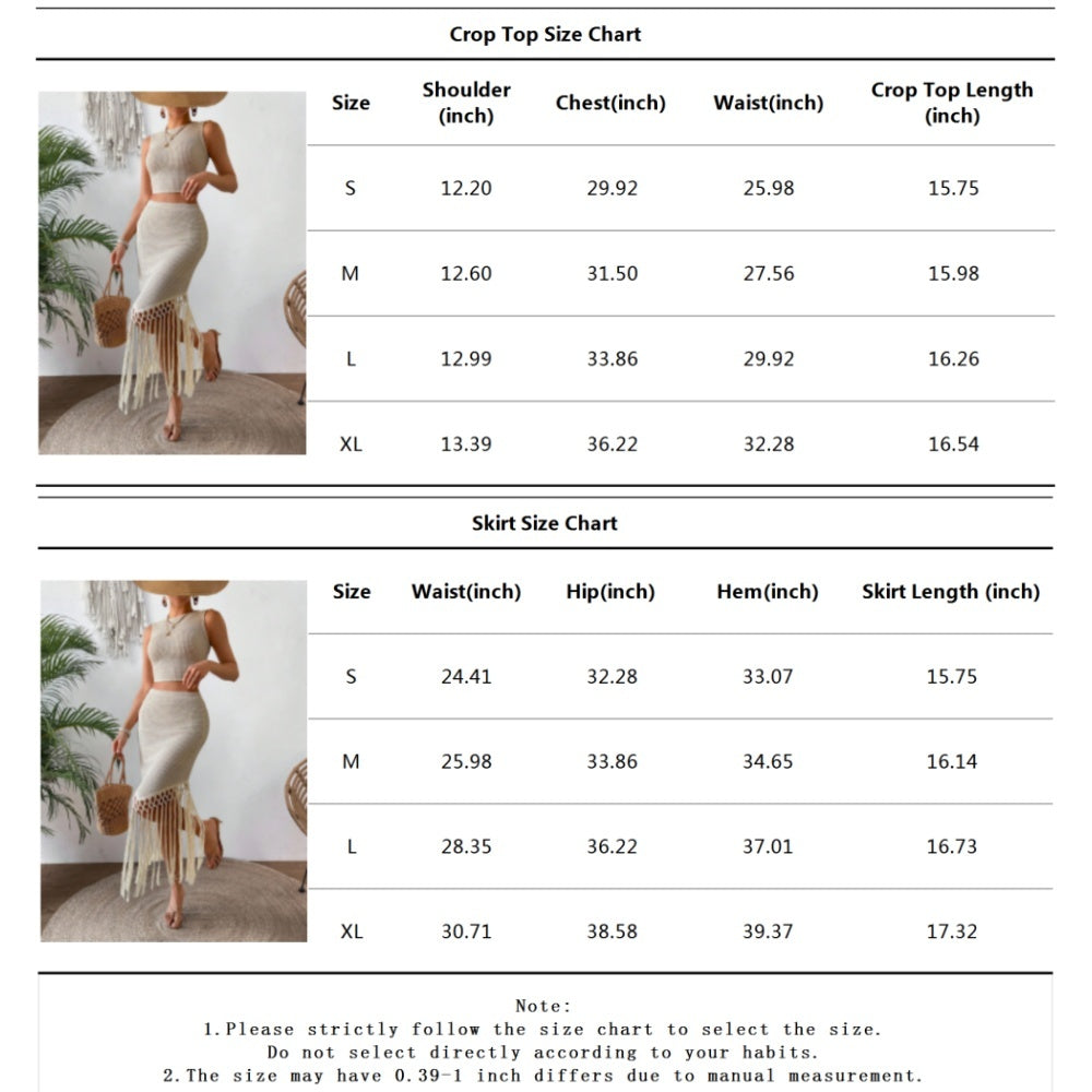 Women’s Elegant 2-Piece Skirt Set – Sleeveless Crop Top & High-Waist Bodycon Skirt