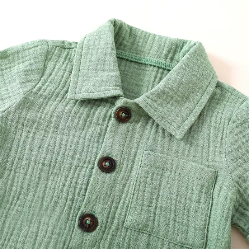Cotton Linen Casual Toddler Baby Boys Summer Outfits Solid Short Sleeve Pocket Button down Lapel Shirt + Shorts 2PCS Clothes Set